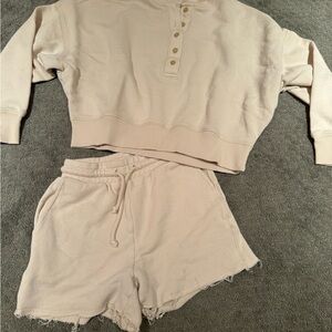 American Eagle Outfitters Cream Sweatshirt & Shorts Set